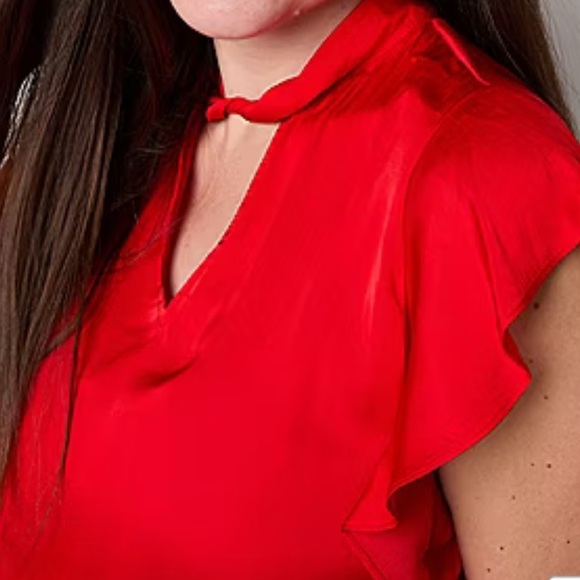 Worthington Womens Keyhole Neck Short Sleeve Satin Blouse - Picture 3 of 3